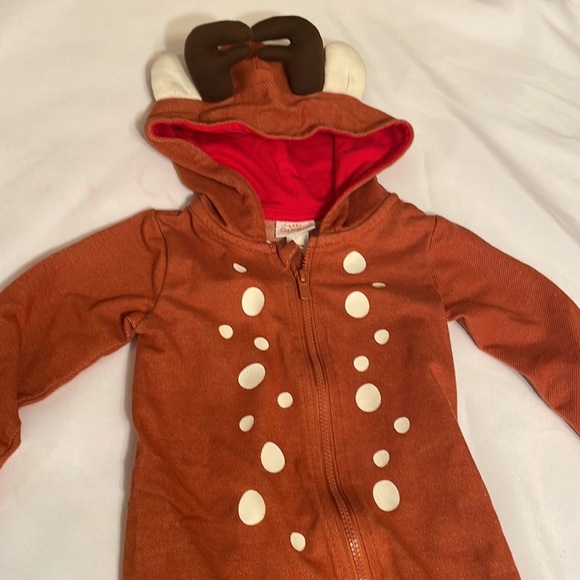 Cat & Jack 6/9 Month Christmas Hooded Deer Reindeer Baby Outfit Brown hood - Picture 3 of 6